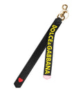 Dolce & Gabbana Black Yellow Logo Letaher Brass Holder Keychain Keyring