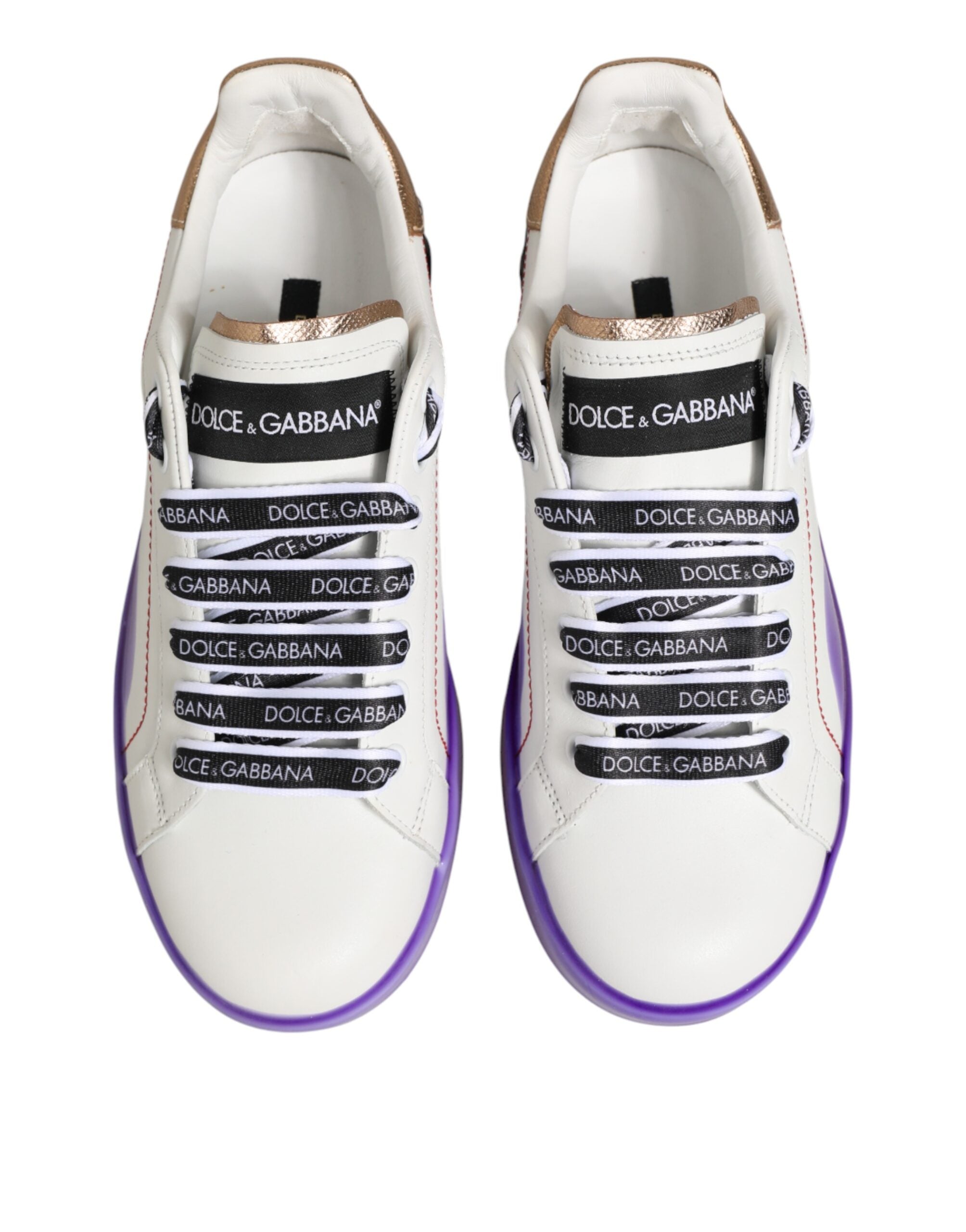 Dolce & Gabbana White Purple Leather Low Top Sneaker Shoes