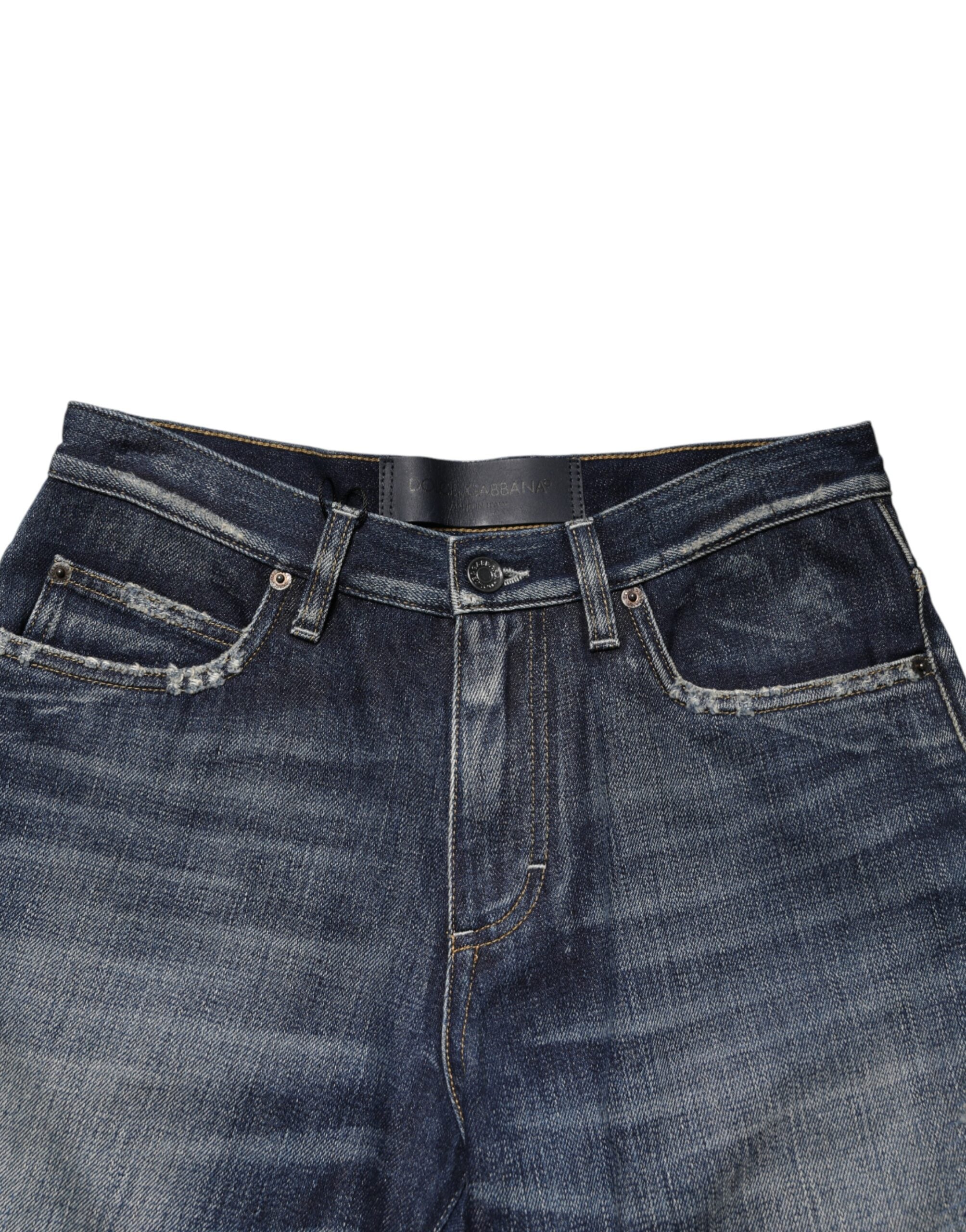 Dolce & Gabbana Blue Cotton Distressed Denim Bermuda Shorts Dolce & Gabbana