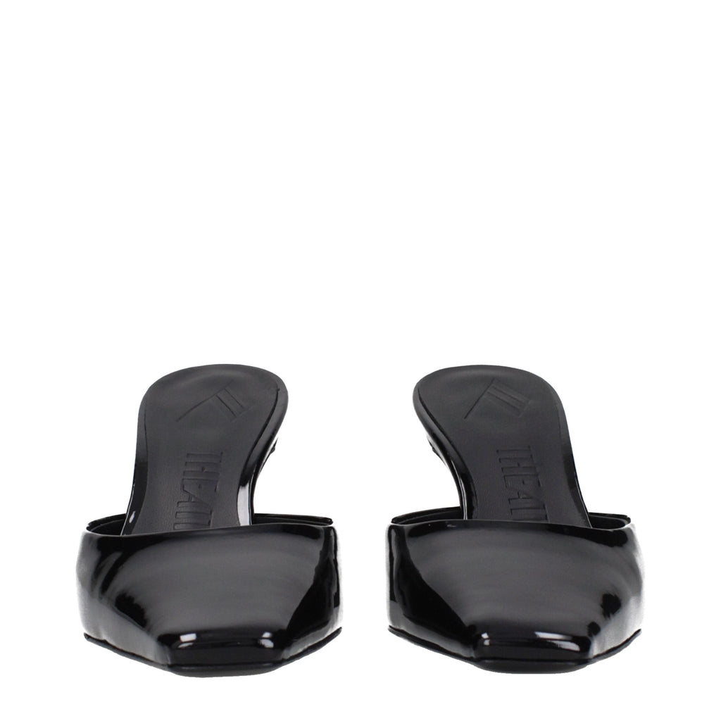 The Attico Black Leather Flat Sandals
