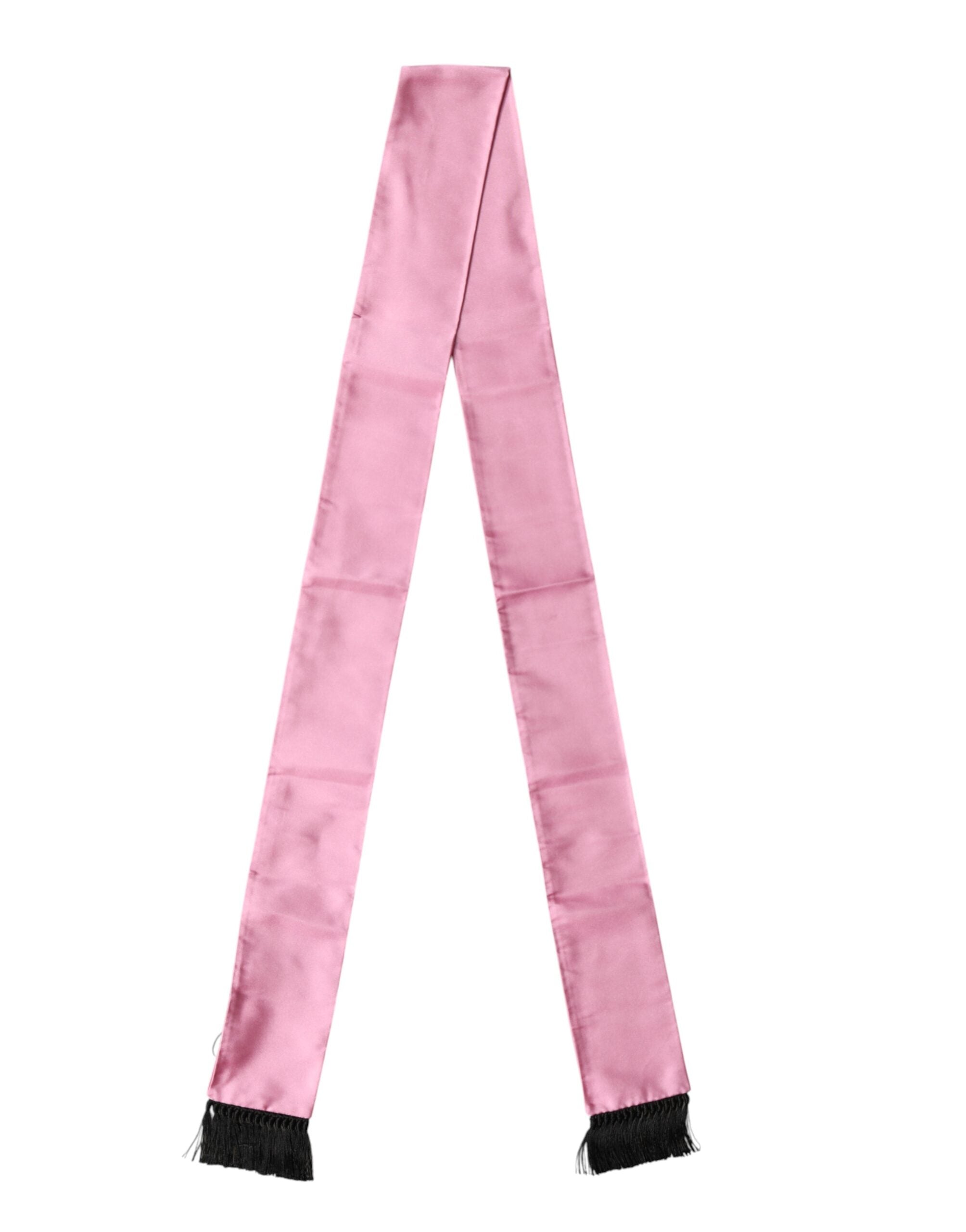Dolce & Gabbana Pink Silk Fringes Neck Wrap Foulard Scarf