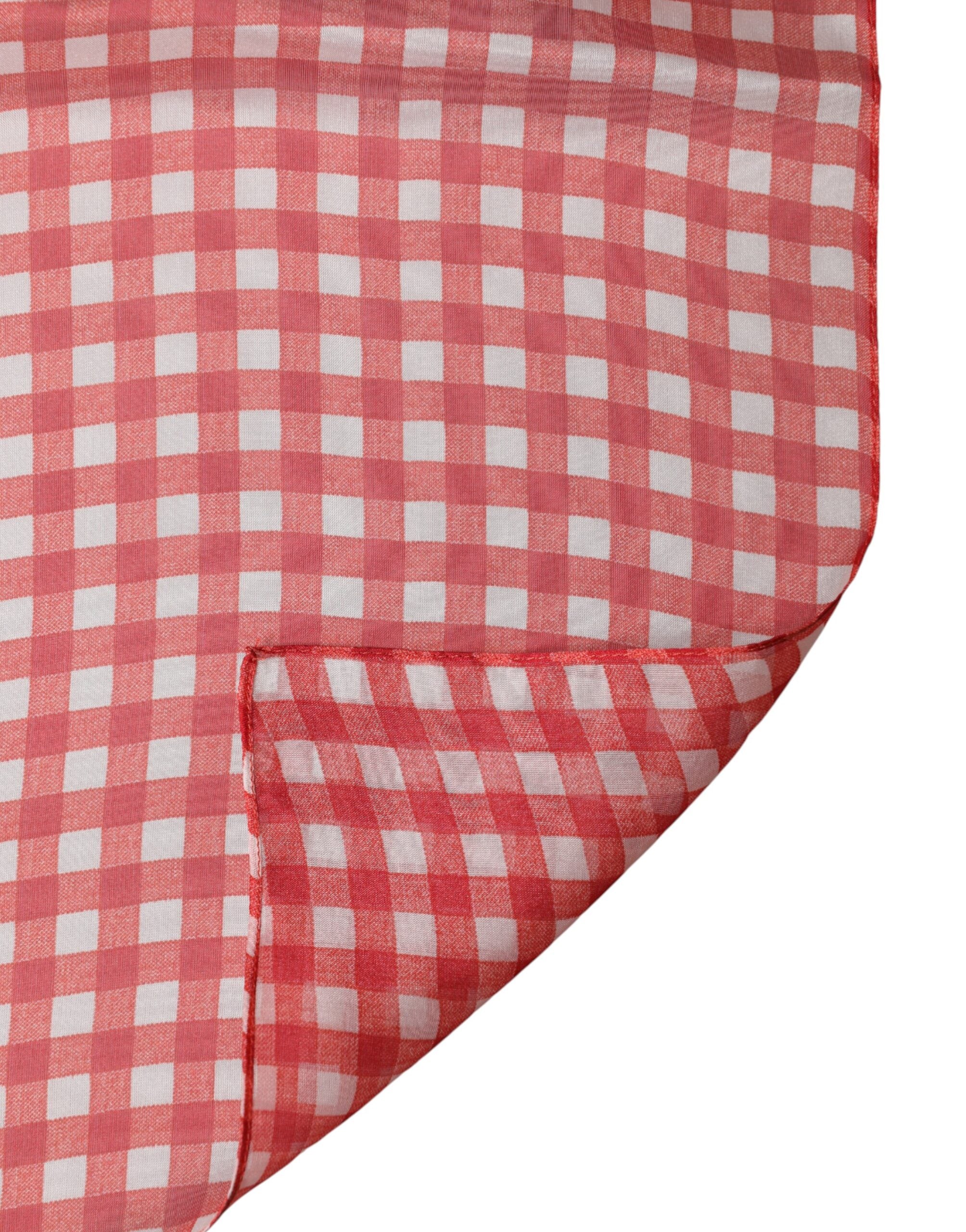 Dolce & Gabbana Red Checkered Silk Neck Wrap Shawl Scarf