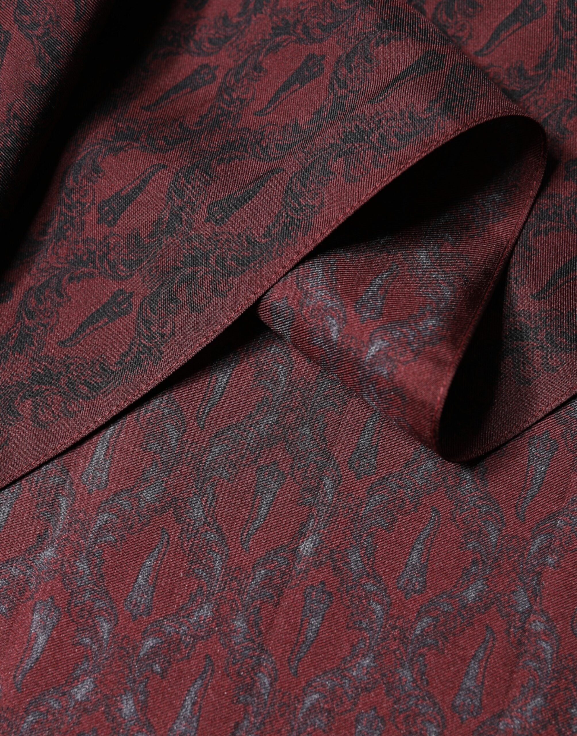 Dolce & Gabbana Maroon Patterned Silk Wrap Foulard Men 133cm x 22cm Scarf