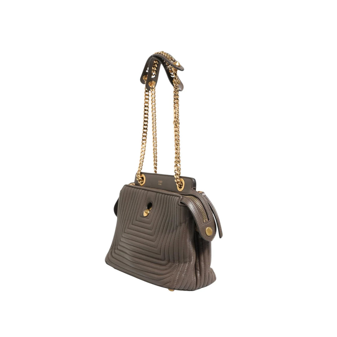 Fendi Brown Quilted Lambskin Leather Dotcom Click Small Shoulder Bag