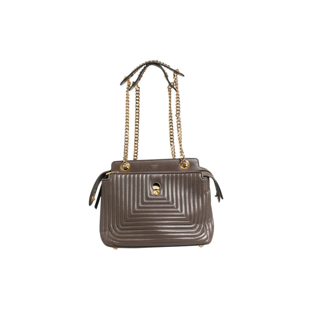 Fendi Brown Quilted Lambskin Leather Dotcom Click Small Shoulder Bag