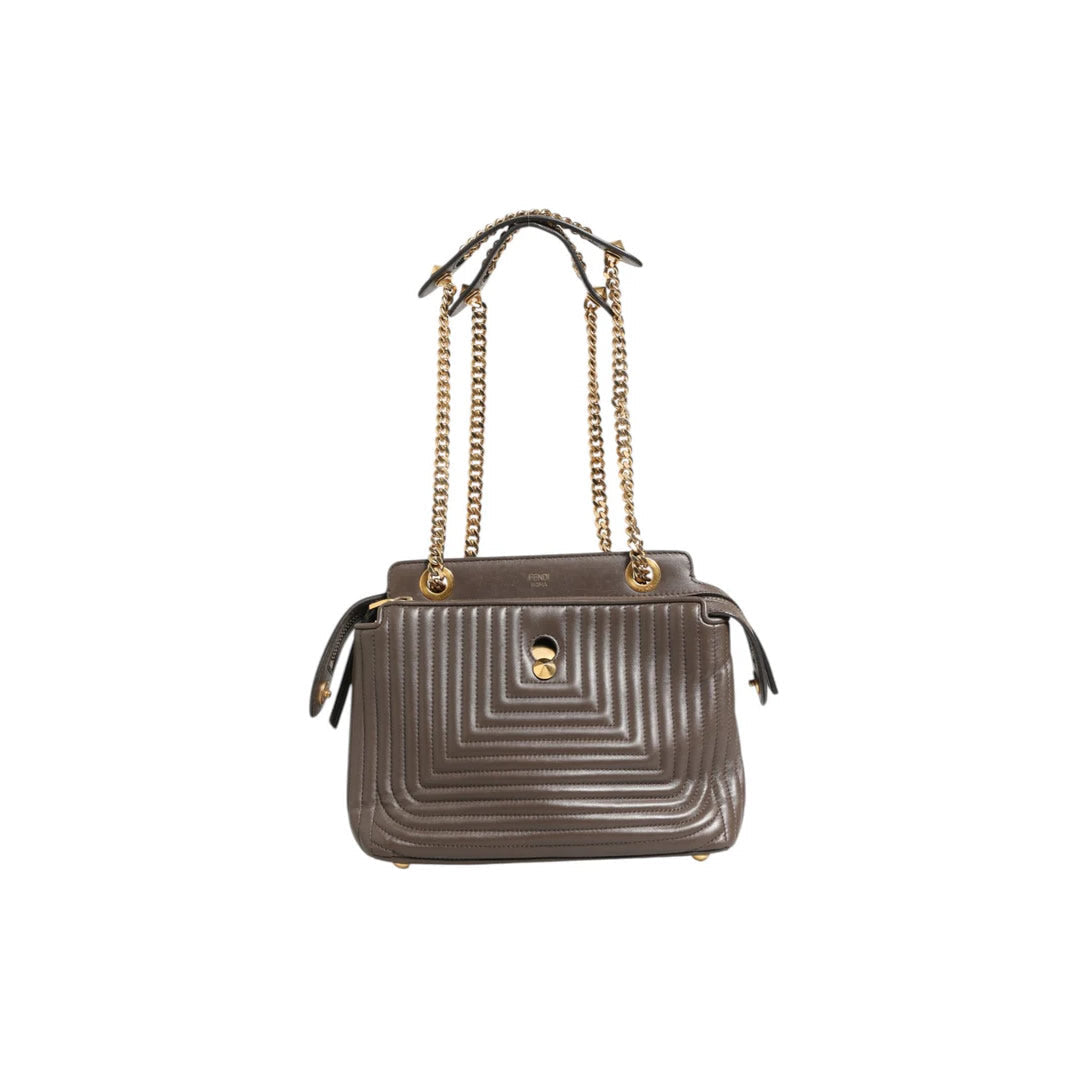 Fendi Brown Quilted Lambskin Leather Dotcom Click Small Shoulder Bag