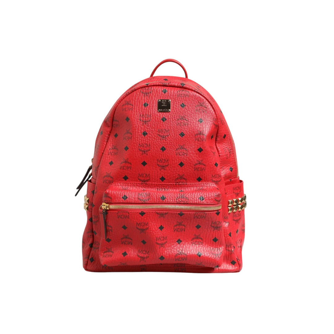 MCM Medium Stark Studded Visetos Backpack - Red