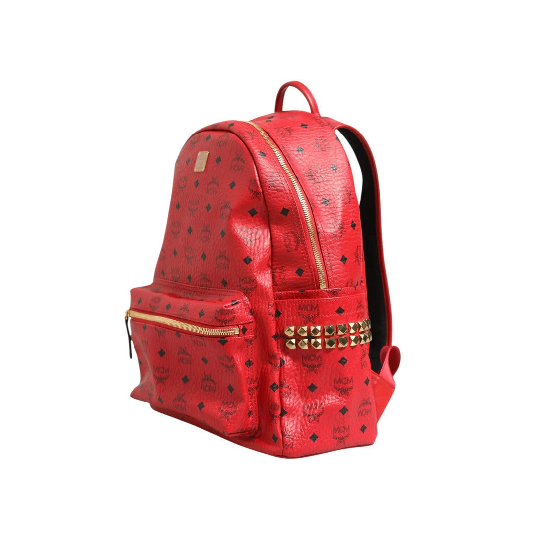 MCM Medium Stark Studded Visetos Backpack - Red